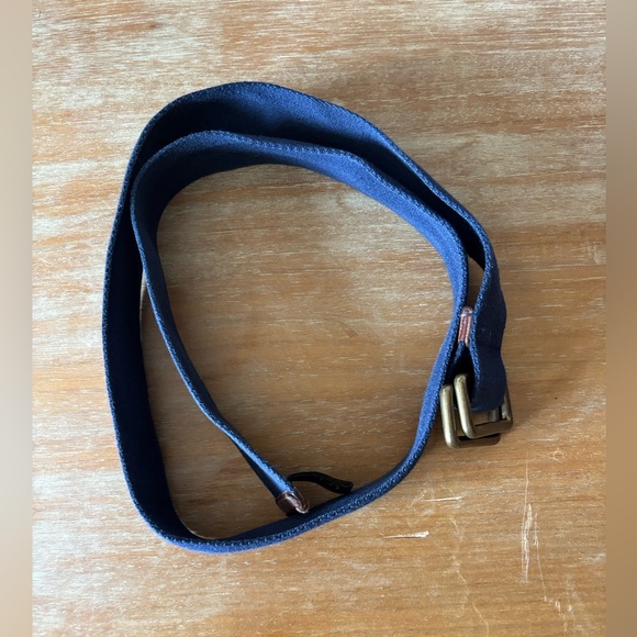 Polo Ralph Lauren Blue Canvas Leather Accent Belt‎ Pony Brass DRing Buckle M - Picture 1 of 5